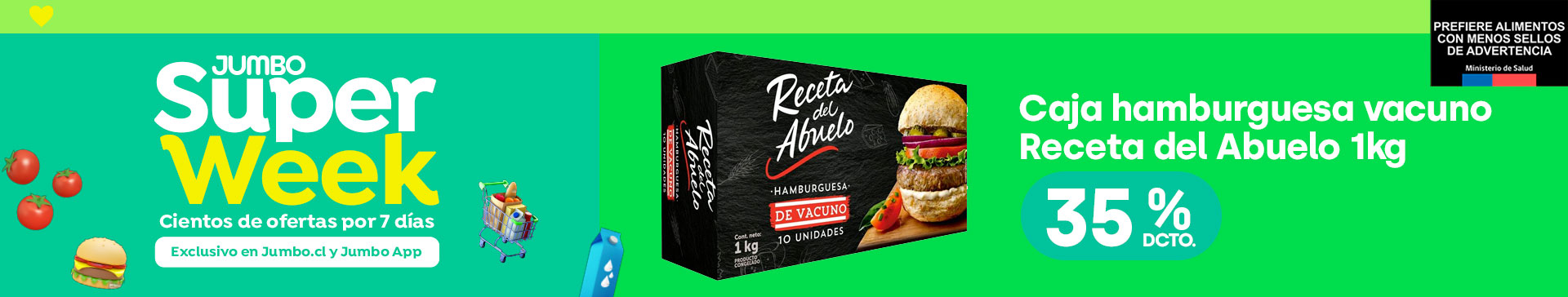 Caja Hamburguesa Vacuno Receta del Abuelo 1kg 35% dcto