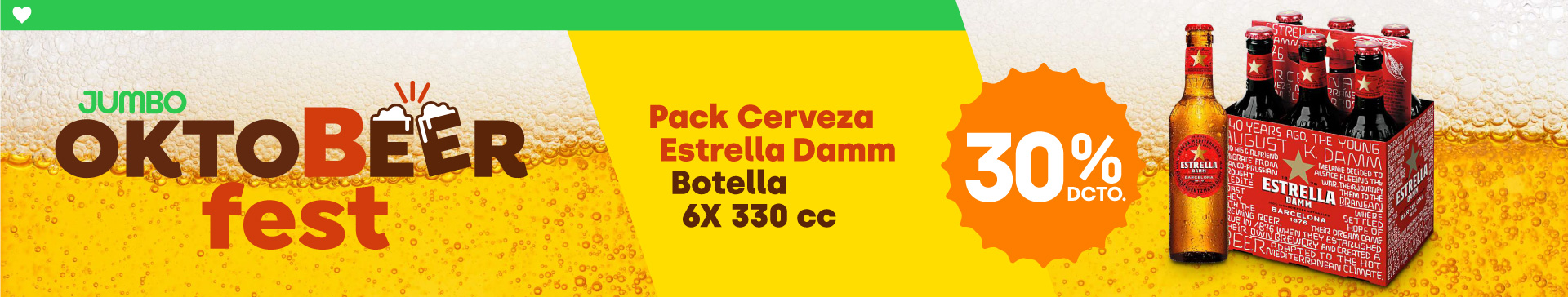 PACK CERVEZA ESTRELLA DAMM BOTELLA 6X 330 CC CON 30% DE DESCUENTO