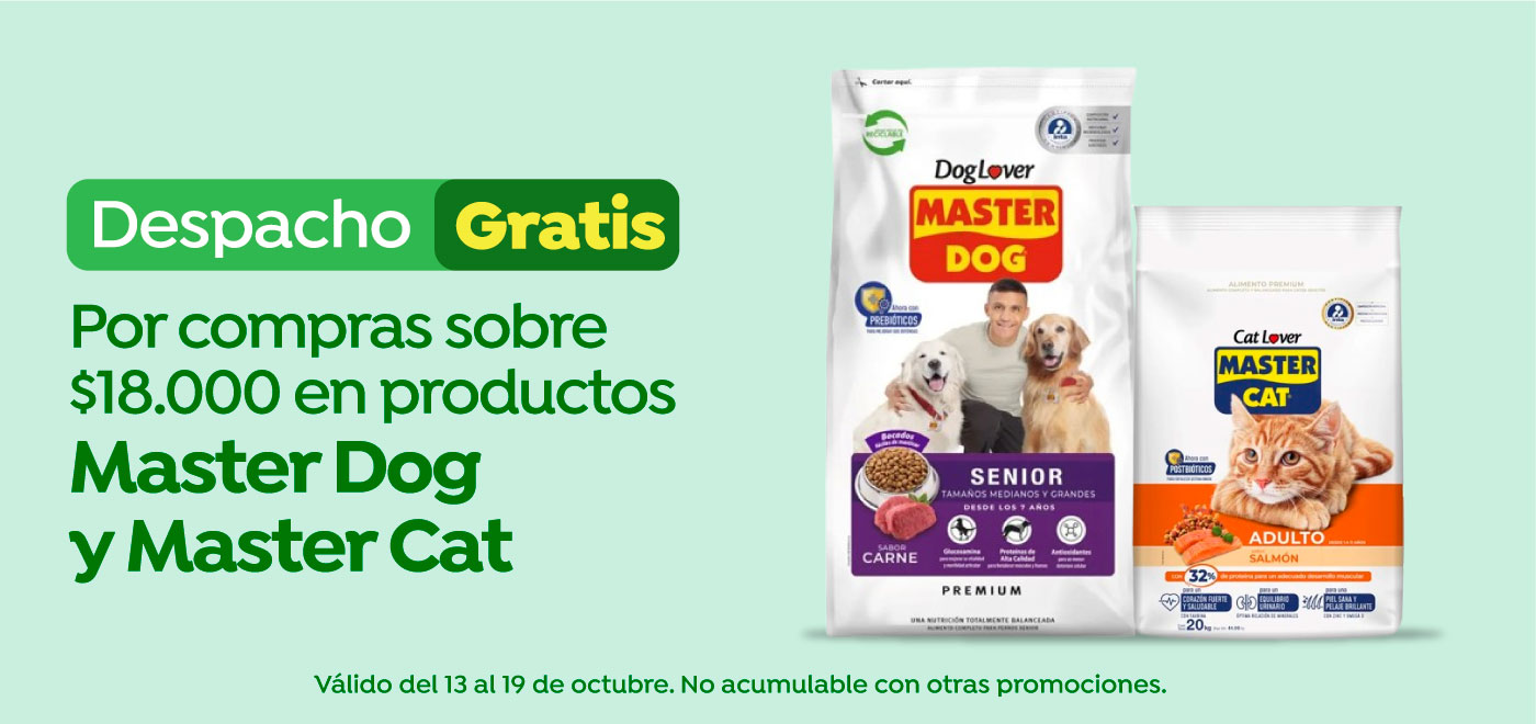 Dsp gratis - CAROZZI - DESPACHO GRATIS MASTERDOG Y MASTERCAT POR COMPRAS SOBRE $18.000 - 13-10-2025 al 19-10-2025