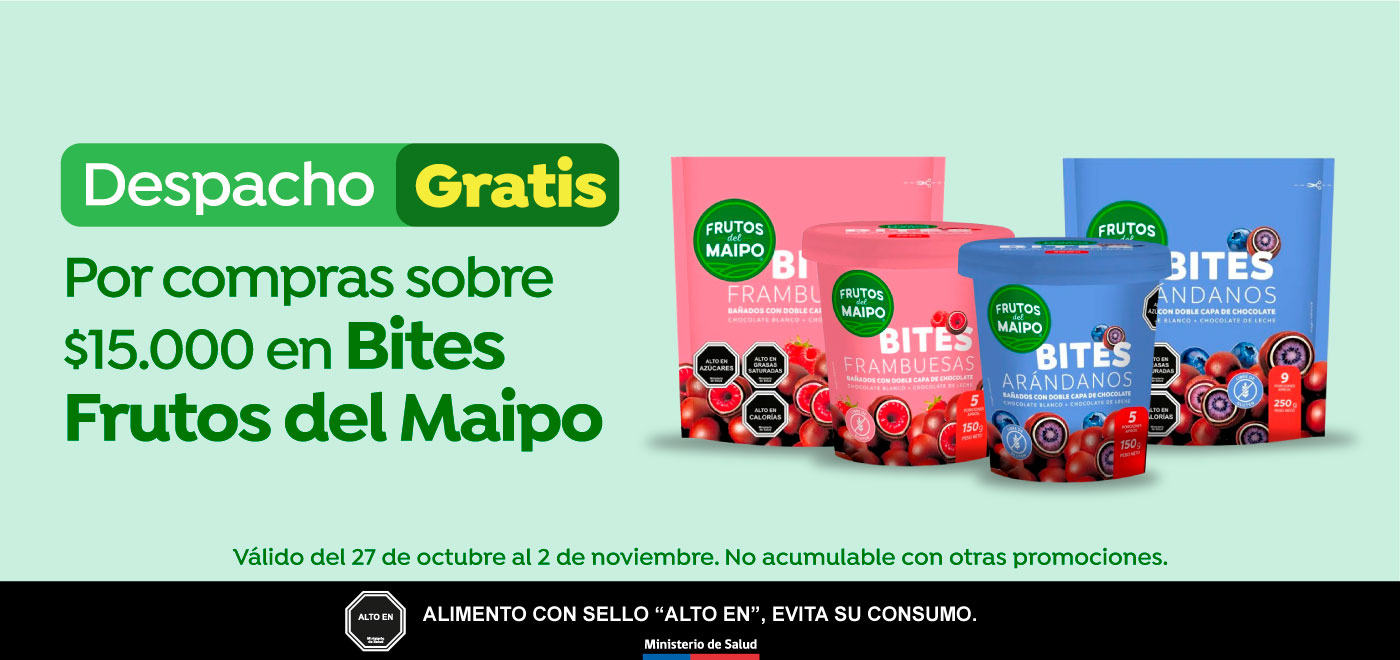 Dsp gratis - Frutos del Maipo - DESPACHO GRATIS EN BITES FRUTOS DEL MAIPO POR COMPRAS SOBRE $15.000 - 27-10-2025 al 02-11-2025