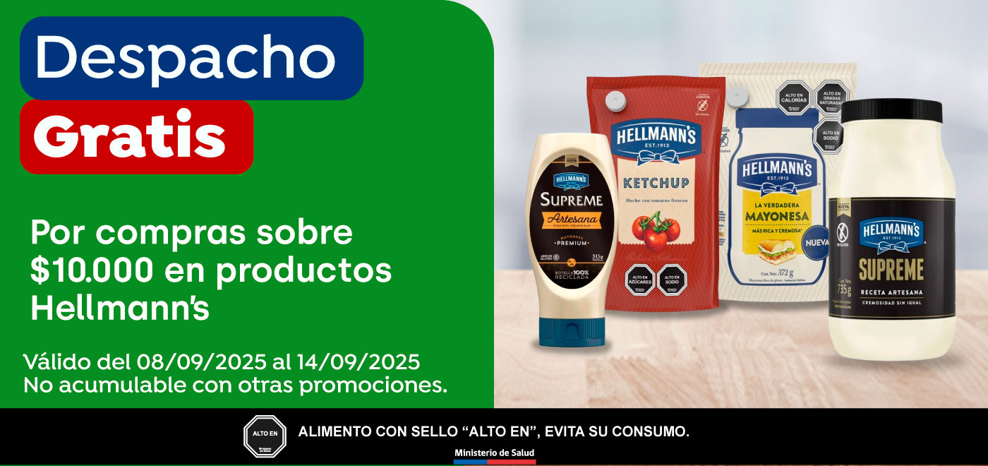 Dsp gratis - Despacho sin costo por compras sobre $10.000 Hellmanns - 08-09-2025 al 14-09-2025