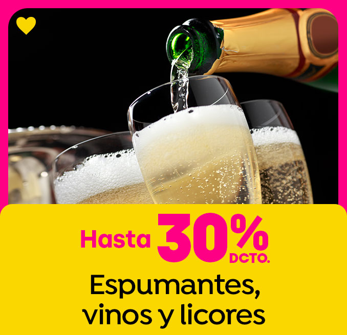 Espumantes, vinos y licores hasta 30%