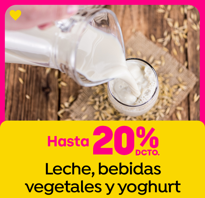 Leche, bebidas vegetales y yogurt hasta 20 %