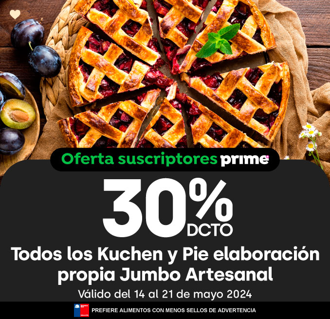Prime - Todos los kuchen y pie elaboración propia Jumbo Artesanal 30%dcto. - 14-05-2024 al 21-05-2024