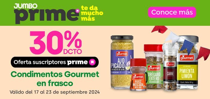 Prime - Condimentos Gourmet en frasco 30%dcto. - 17-09-2024 al 23-09-2024