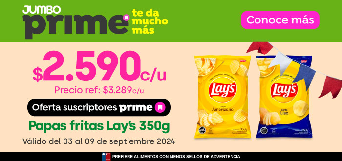 Prime - Papas fritas Lay´s 350g $2.590 // Precio ref: $3.289 - 03-09-2024 al 09-09-2024