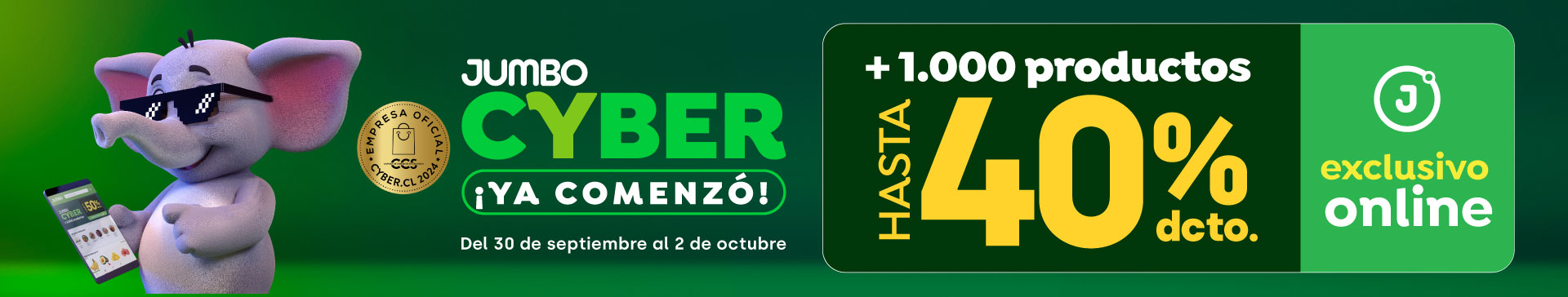 Aprovecha el Cyber Monday! Desde el 30 de Septiembre al 2 de Octubre