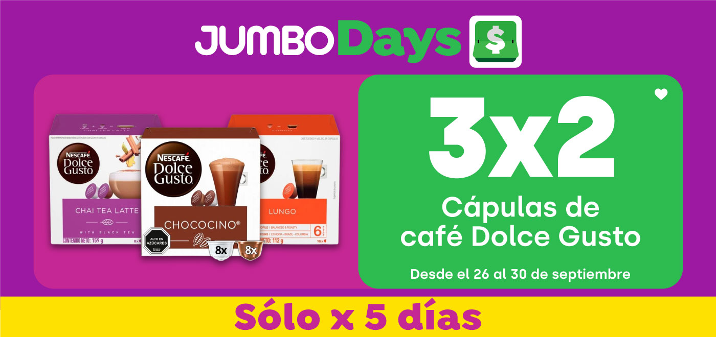 JumboDays - Cápsulas Dolce Gusto 3x2 // Precio ref: $7.349c/u - 26-09-2024 al 30-09-2024