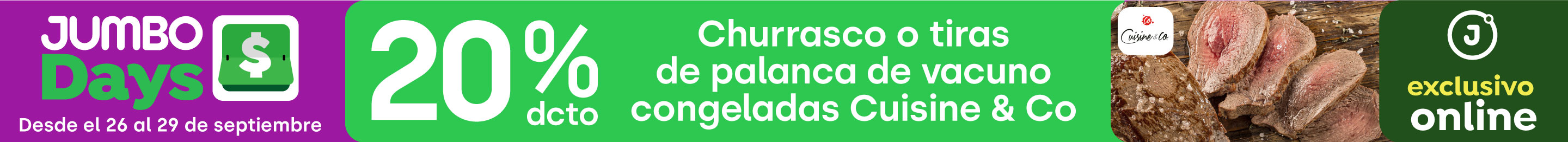 Bombazo exclusivo ecomm - Churrasco o Tiras de palanca de vacuno congeladas C&Co 20% dcto - 24-09-2024 al 29-09-2024