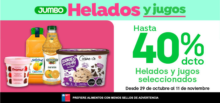 Especial - Helados y Jugos seleccionados hasta 40%dcto - 29-10-2024 al 11-11-2024