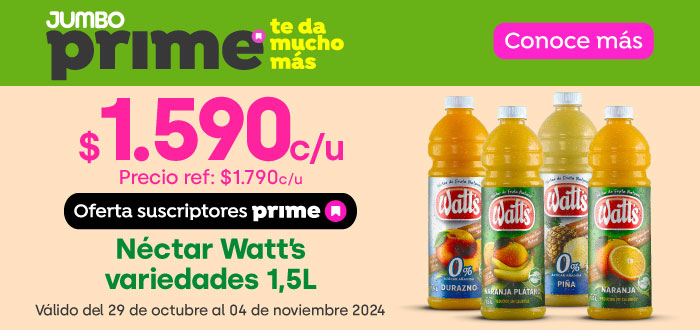 Prime - Néctar Watt´s variedades 1,5L $1.590/ Precio ref. $1.790 - 29-10-2024 al 04-11-2024