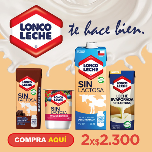 2X $2.300 Leche sin lactosa Loncoleche 1L