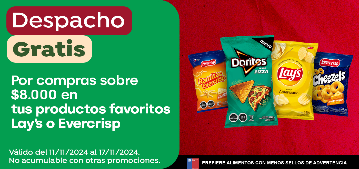 Dsp gratis - Despacho gratis por compras sobre $8.000 en tus productos favoritos Lay’s o Evercrisp. - 11-11-2024 al 17-11-2024