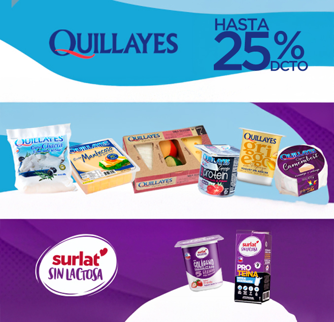 Productos Quillayes y Surlat seleccionados hasta 25% dcto.