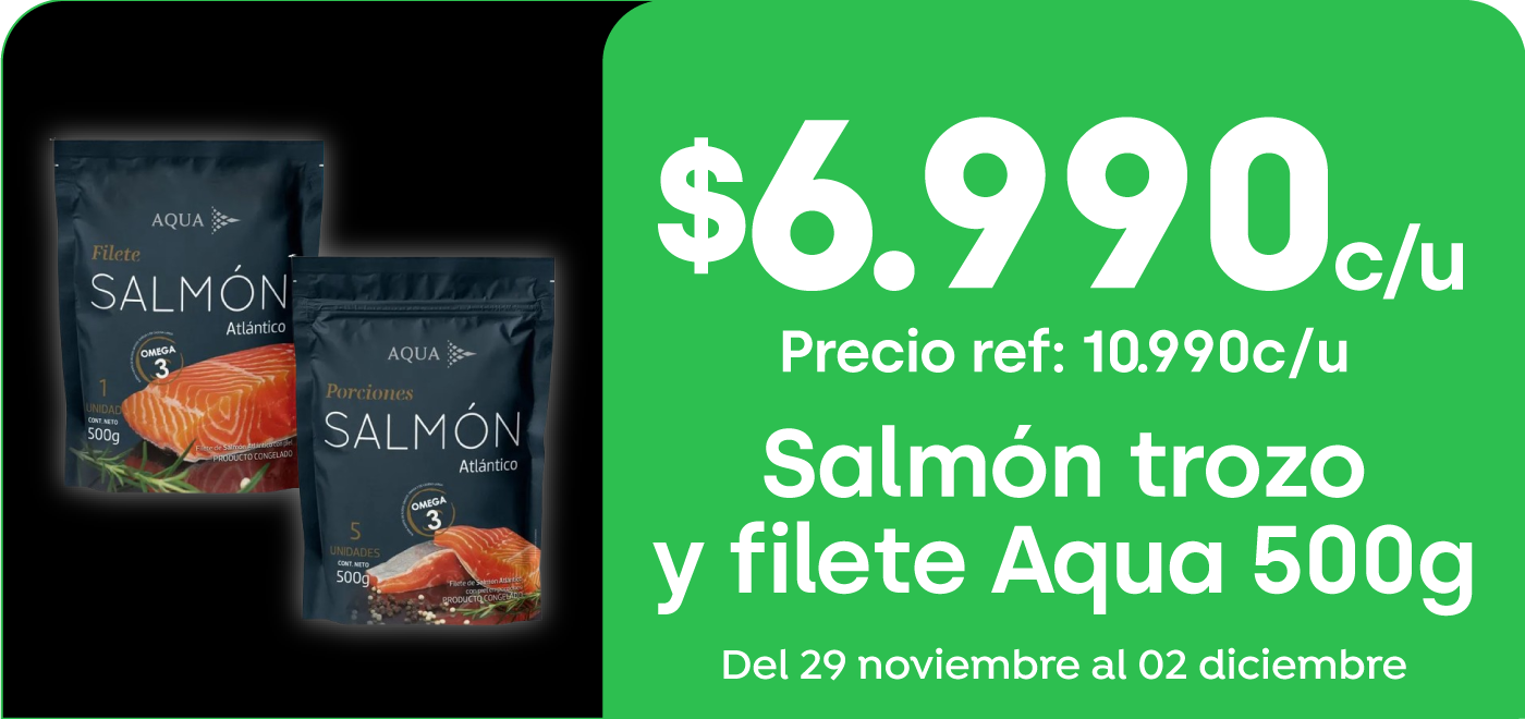 BlackFriday - SALMON TROZO Y FILETE AQUA 500 GR $6.990 (PREF: 10.990)  - 28-11-2024 al 02-12-2024