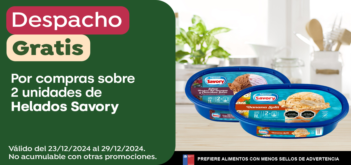 Dsp gratis - NESTLÉ - POR COMPRAS SOBRE 2 unid de HELADOS SAVORY - 23/12/2024 al 01/01/2025