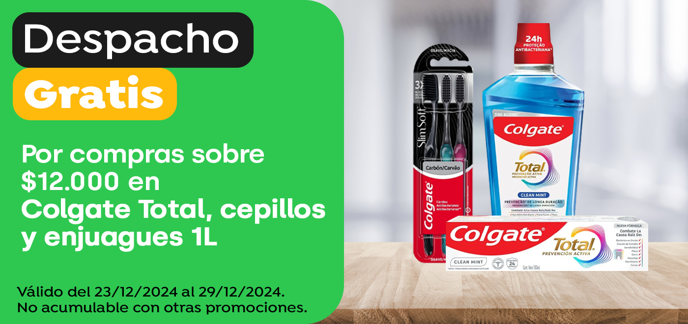 Dsp gratis - COLGATE - Por compras sobre $12.000 en Colgate Total, cepillos y enjuagues 1L - 23-12-2024 al 29-12-2024