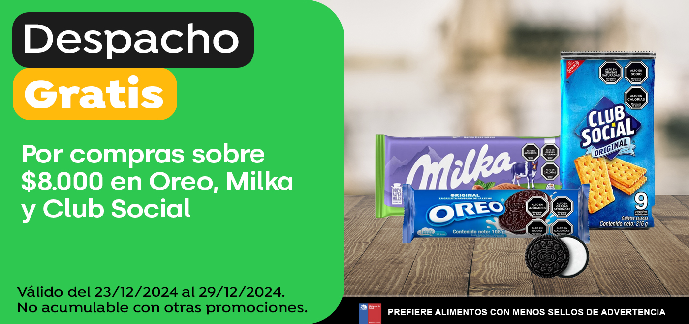 Dsp gratis - Mondelez - POR COMPRAS SOBRE 8.000 EN OREO, MILKA Y CLUB SOCIAL - 23-12-2024 al 29-12-2024