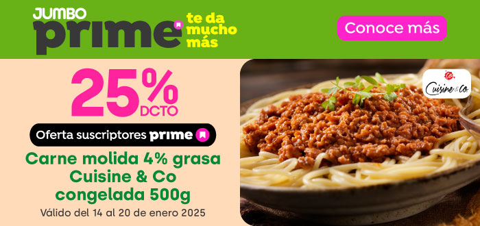 Prime - Carne molida 4% grasa Cuisine & Co congelada 500g 25%dcto. - 14-01-2025 al 20-01-2025