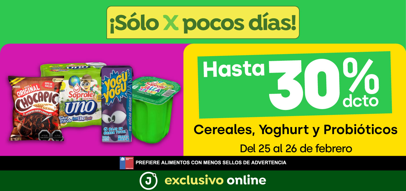 Bombazo exclusivo ecomm - Hasta 30% Cereales, Yoghurt, Probióticos - 25-02-2025 al 26-02-2025