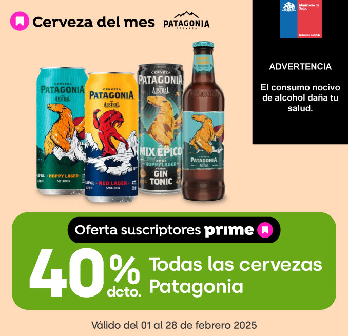 Prime - Todas las cervezas Patagonia 40% descto - 01-02-2025 al 28-02-2025