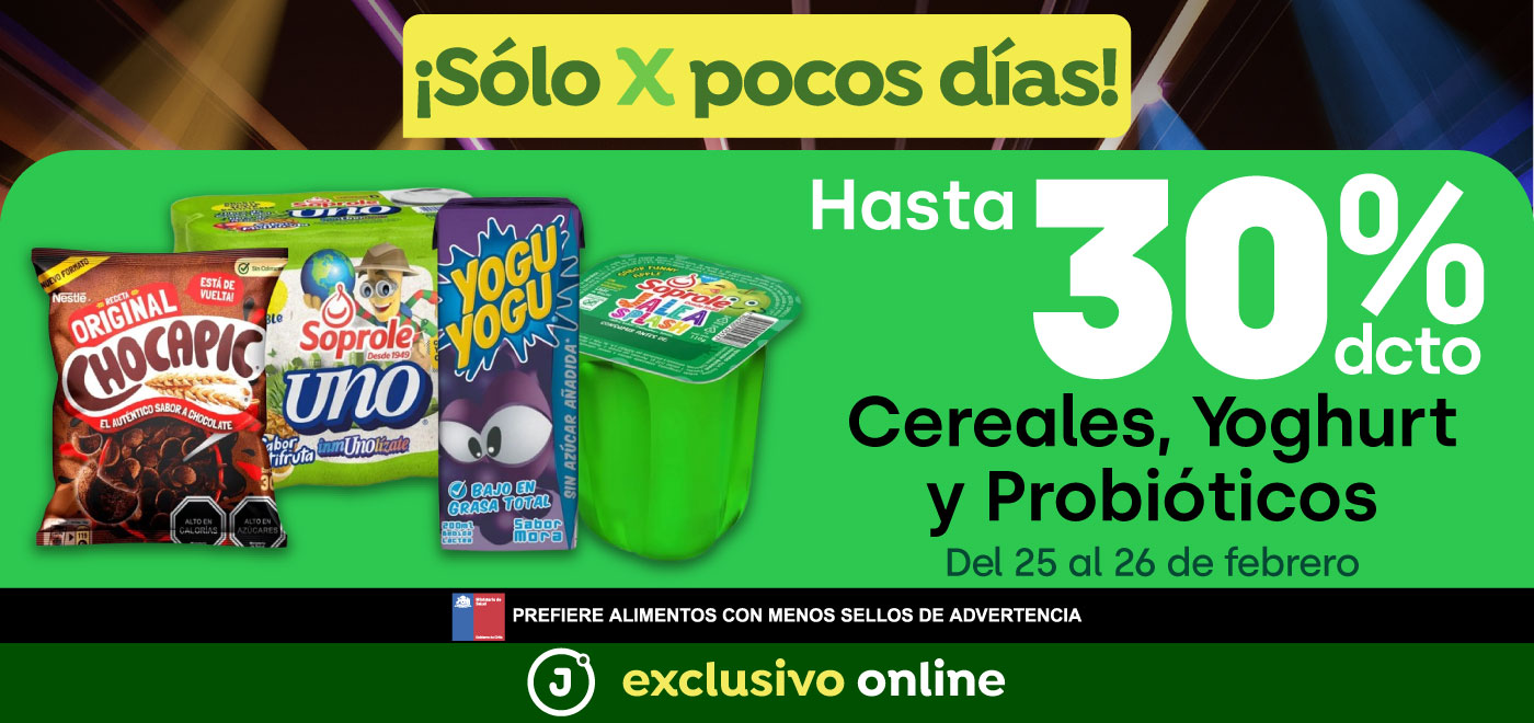 Bombazo exclusivo ecomm - Hasta 30% Cereales, Yoghurt, Probióticos - 25-02-2025 al 26-02-2025