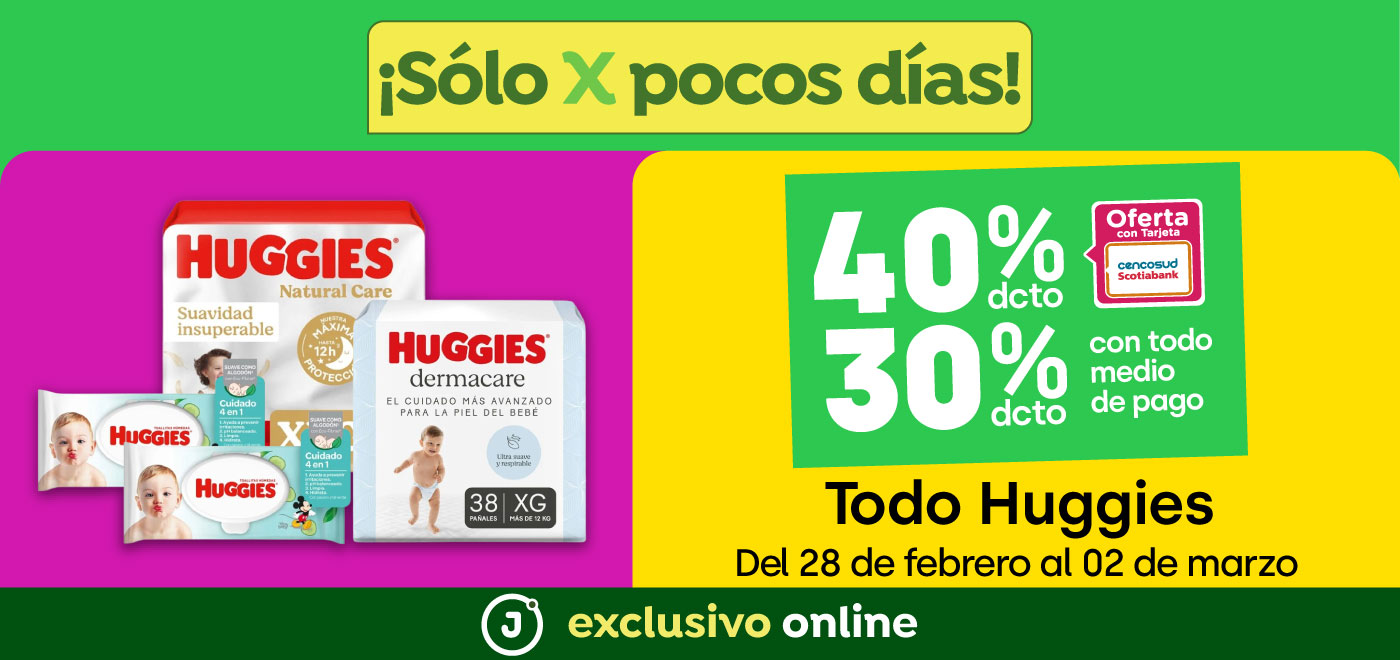 Bombazo exclusivo ecomm - 40% TC 30% OMP Todo Huggies - 28-02-2025 al 02-03-2025