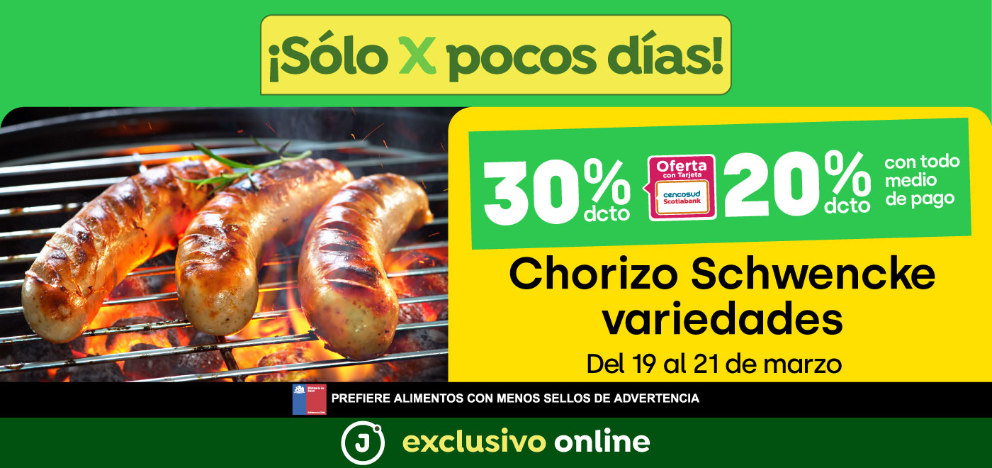 Bombazo exclusivo ecomm - PARRILLEROS - CHORIZO SCHWENCKE VARIEDADES 30% TC 20% OMP - 19-03-2025 al 21-03-2025