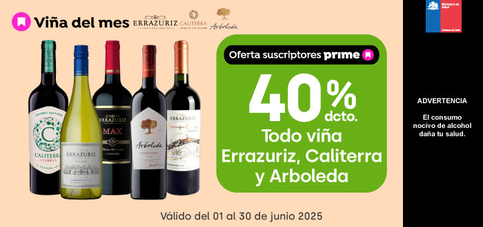 Prime - TODO VIÑA ERRAZURIZ, CALITERRA Y ARBOLEDA 40% DESCTO - 01-06-2025 al 30-06-2025