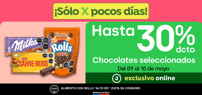Bombazo exclusivo ecomm - Chocolates Seleccionados hasta 30% dcto - 09-05-2025 al 10-05-2025