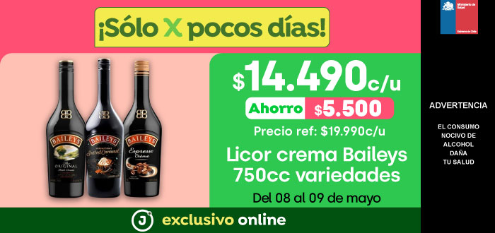 Bombazo exclusivo ecomm - LICOR CREMA BAILEYS VARIEDADES 750 CC 14.490 (pref: 19.990) - 08-05-2025 al 09-05-2025