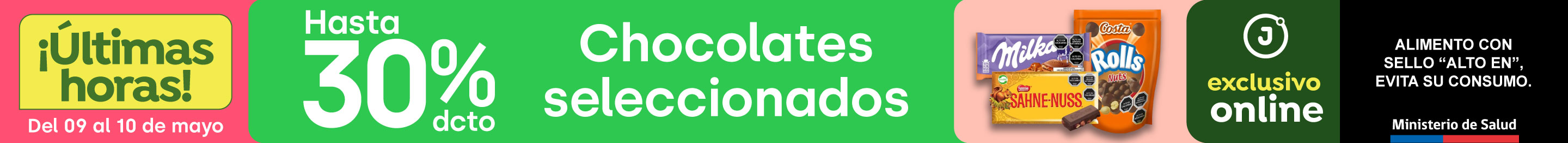 Bombazo exclusivo ecomm - Chocolates Seleccionados hasta 30% dcto - 09-05-2025 al 10-05-2025