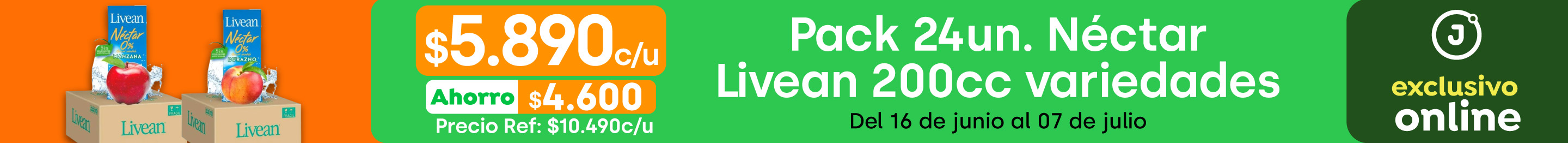 Excl - CAJA 24 UN.  NÉCTAR LIVEAN VARIEDADES 200CC 5.890 (PREF: 10.490) - 16-06-2025 al 07-07-2025