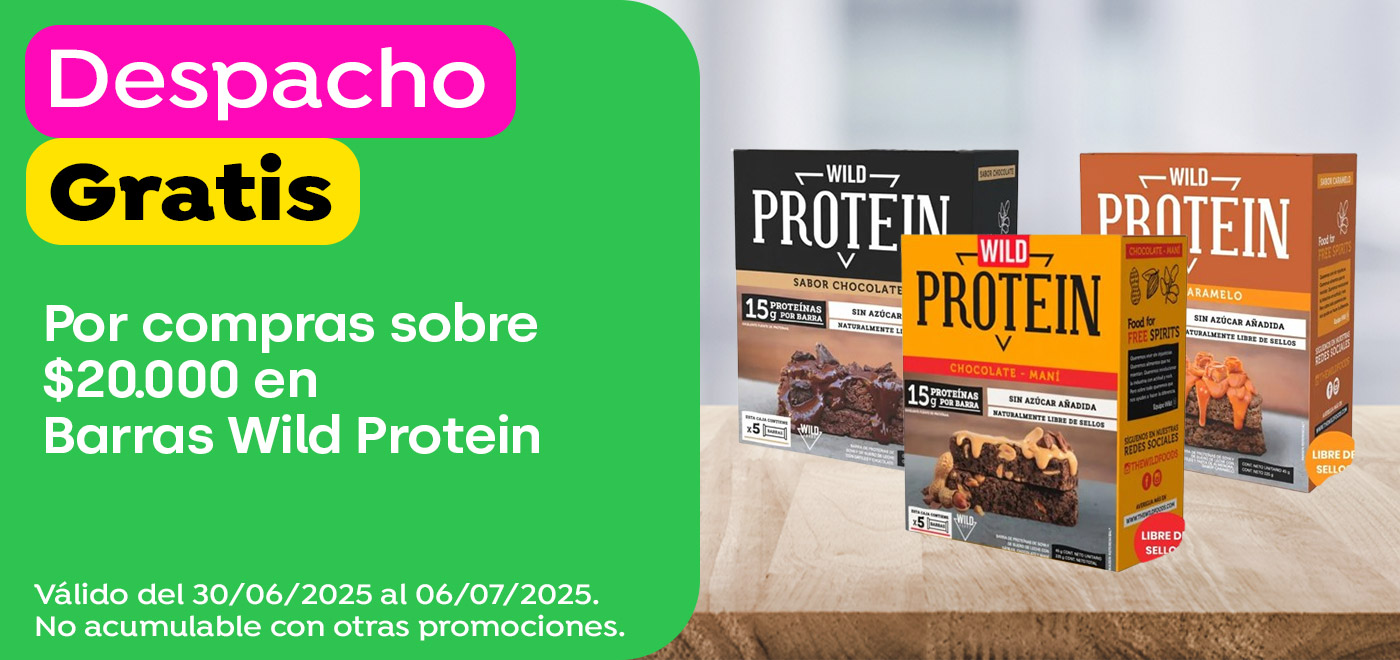Dsp gratis - WILD PROTEIN - Por compras sobre $20.000 en Barras Wild Protein - 30-06-2025 al 06-07-2025