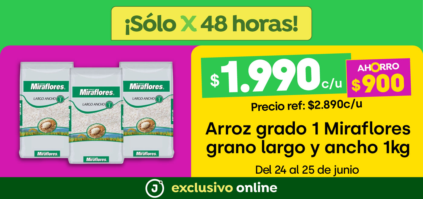 Bombazo exclusivo ecomm - ARROZ G1 MIRAFLORES GRANO LARGO Y ANCHO // $1.990 TMP - 24-06-2025 al 25-06-2025