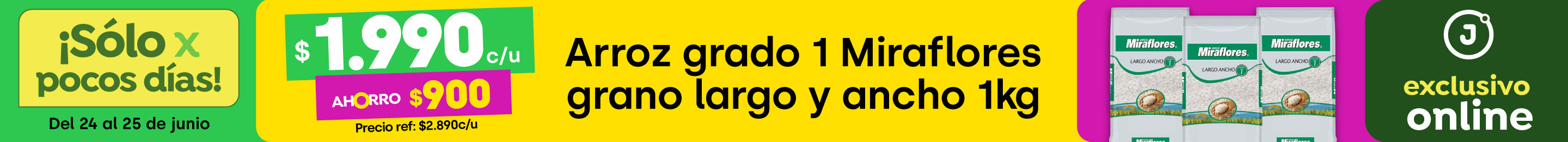 Bombazo exclusivo ecomm - ARROZ G1 MIRAFLORES GRANO LARGO Y ANCHO // $1.990 TMP - 24-06-2025 al 25-06-2025