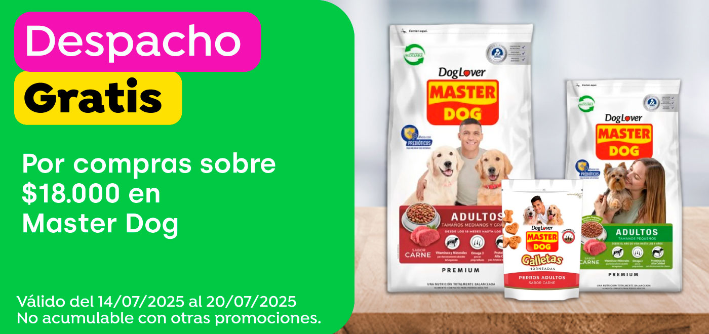 Dsp gratis - Carozzi - Por compras sobre $18.000 despacho gratis en Masterdog - 14-07-2025 al 20-07-2025