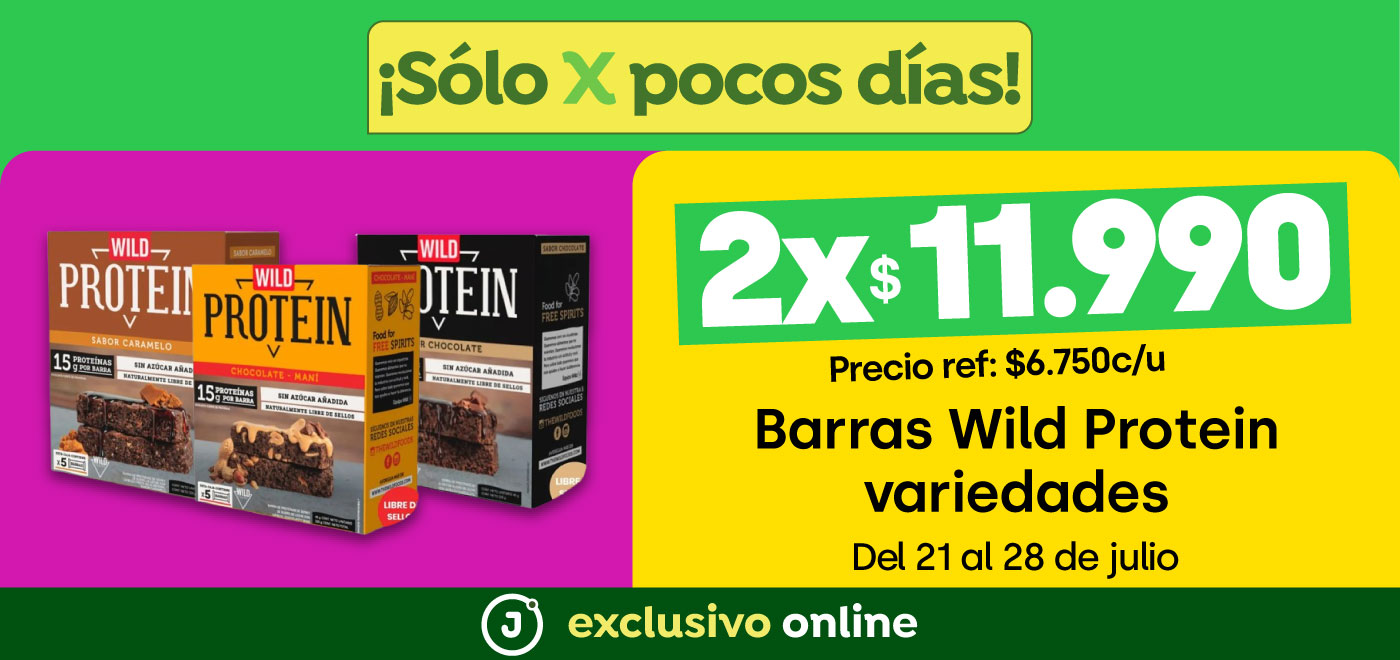 Bombazo exclusivo ecomm - Barras Wild Protein variedades 2x $11.990 - 21-07-2025 al 28-07-2025