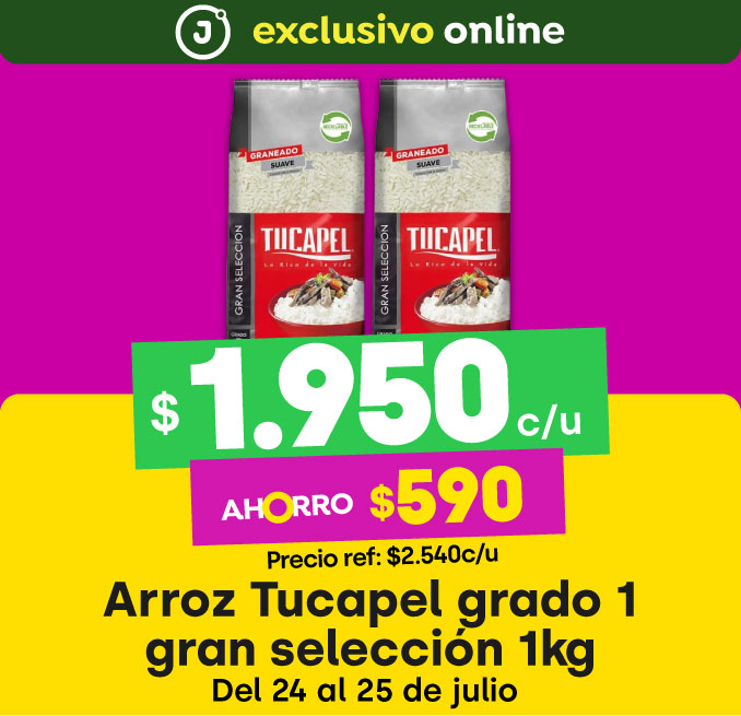 Bombazo exclusivo ecomm - ARROZ TUCAPEL G1 GRAN SELECCIÓN 1KG // $1.950 - 24-07-2025 al 25-07-2025