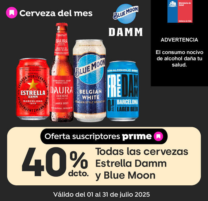 Prime - TODAS LAS CERVEZAS ESTRELLA DAMM Y BLUE MOON 40% DESCTO - 01-07-2025 al 31-07-2025