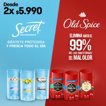 Desodorantes Secret y Old Spice desde 2x $5.990
