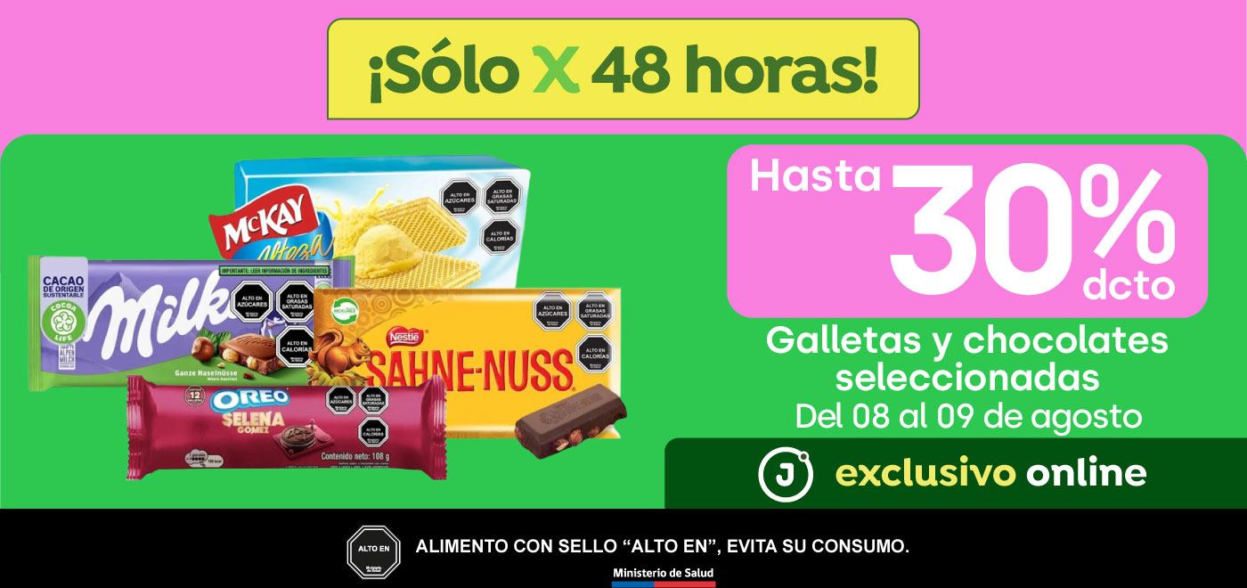 Bombazo exclusivo ecomm - Galletas y Chocolates Seleccionados hasta 30%dcto  - 07-08-2025 al 08-08-2025