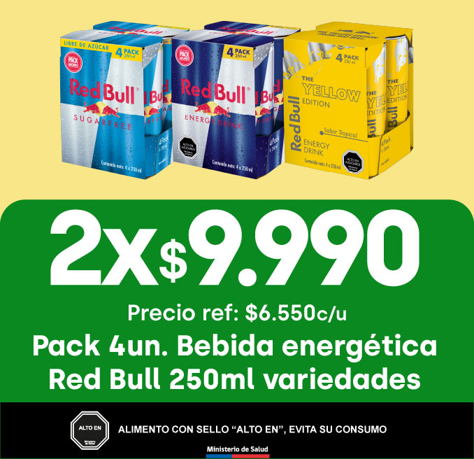 Proveedor Huincha Home - REDBULL - Pack 4un. Bebida Energética Red Bull 250 ml variedades 2x 9.990 (pref: 6.550) - 12-08-2025 al 18-08-2025