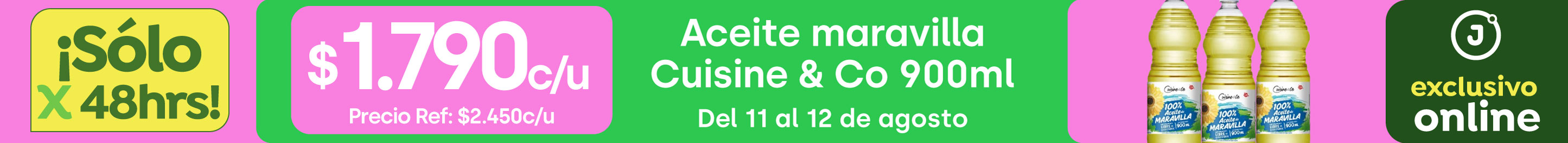 Bombazo exclusivo ecomm - Aceite maravilla Cuisine& Co 900ml $1.790 c/u precio ref $2.450 ahorro $660 - 11-08-2025 al 12-08-2025