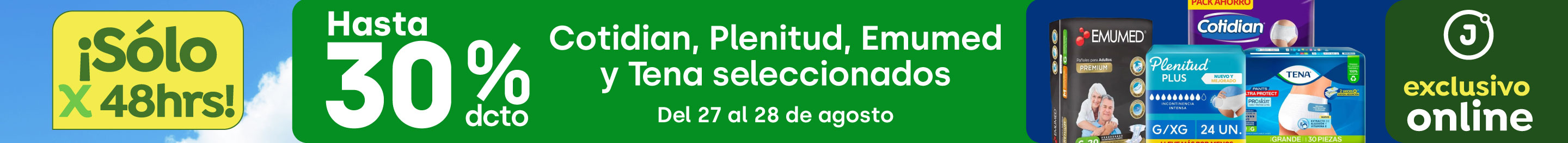 Bombazo exclusivo ecomm - Cotidian, Plenitud, Emumed, Tena seleccionados hasta 30% descto - 27/08/2025 al 28/08/2025