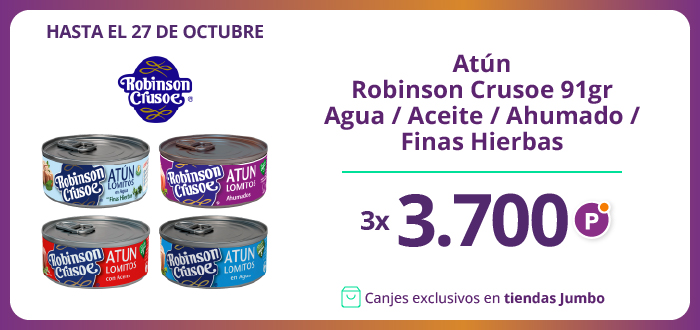3X ATÚN R. CRUSOE AGUA, ACEITE, AHUMADO Y FINAS HIERBAS 91GR