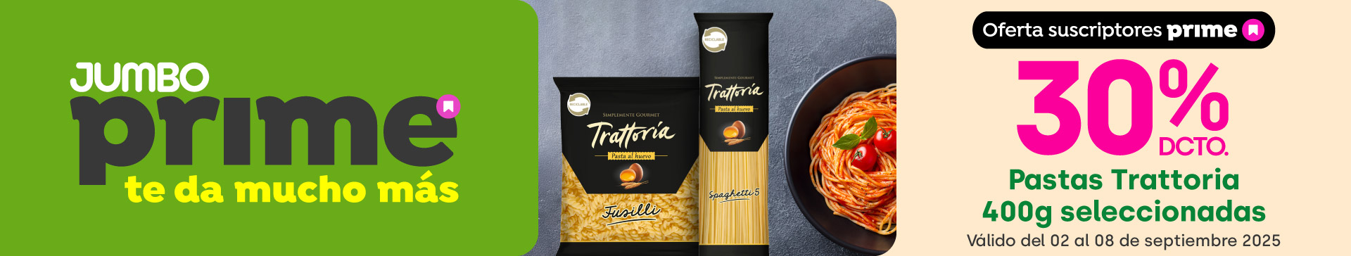 Prime - Pastas Trattoria 400g seleccionadas 30%dcto. - 02-09-2025 al 08-09-2025