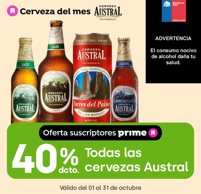 Prime - TODAS LAS CERVEZAS AUSTRAL 40% DESCTO - 01-10-2025 al 31-10-2025