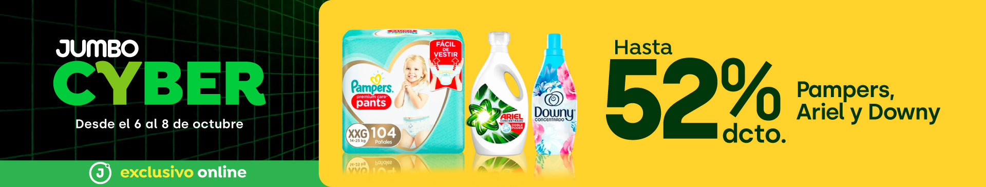 Banner ppal proveedor - P&G - [CYBER] Pampers, Ariel y Downy hasta 50% descto - 06-10-2025 al 08-10-2025