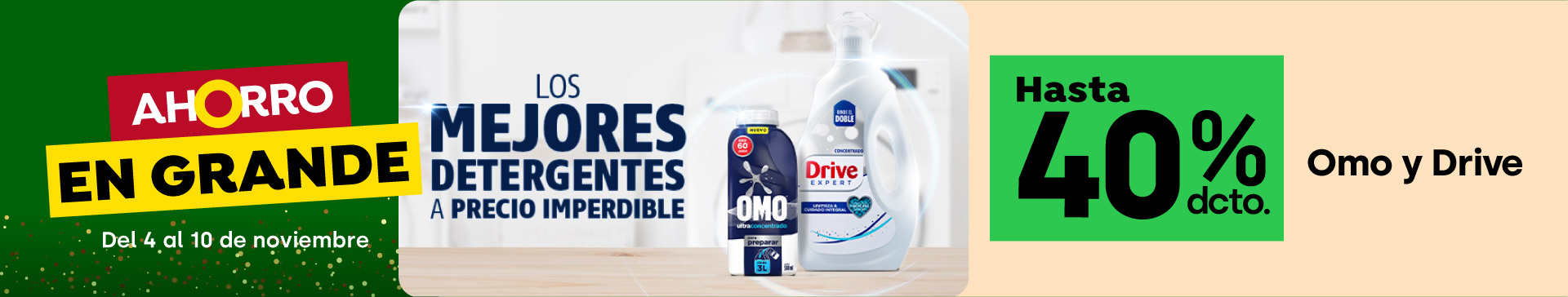 Banner ppal proveedor - UNILEVER - Omo y Drive hasta 40% descto - 04-11-2025 al 10-11-2025